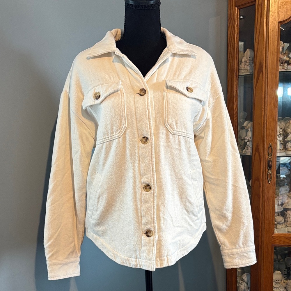 Aeropostale Cream Button-Front Flannel Jacket